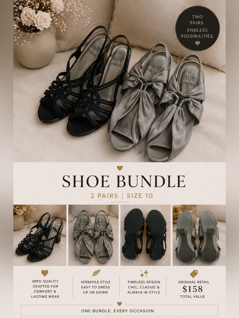 Impo Women's Two-Pair Heel Bundle in Black and Gray